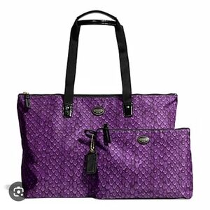🚨 COACH Getaway Packable Purple Snake Print Tote Bag Set